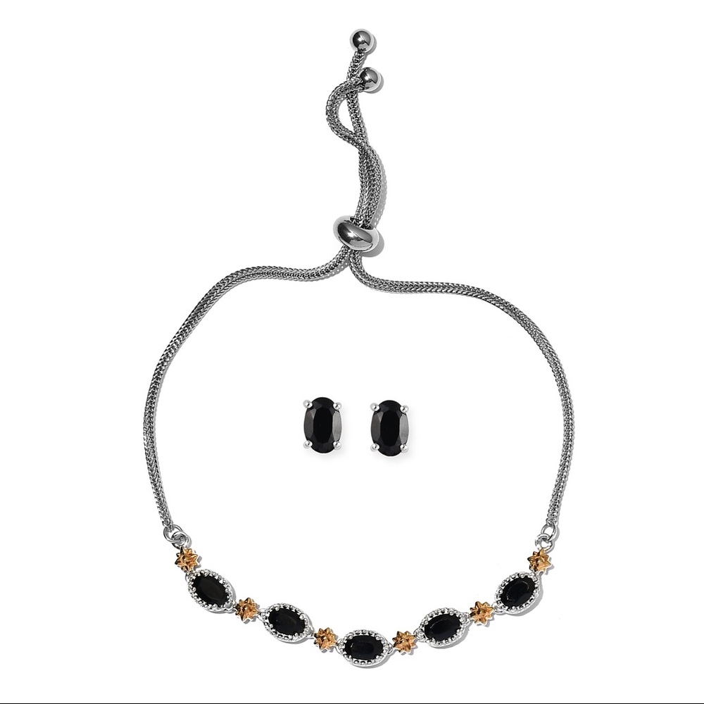 Thai Black Spinel Bolo Bracelet and Earring Set